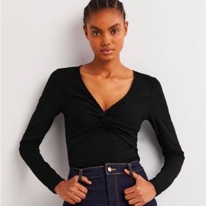NWT Boden Women’s Ponte Twist Front Jersey Top Black US 16-18 v-neck long sleeve